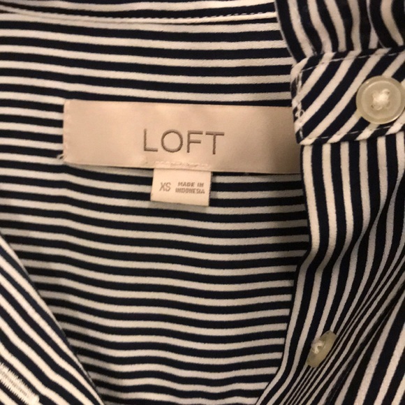 LOFT frilly sleeve Blouse XS Blue/White Stripe - Picture 3 of 5